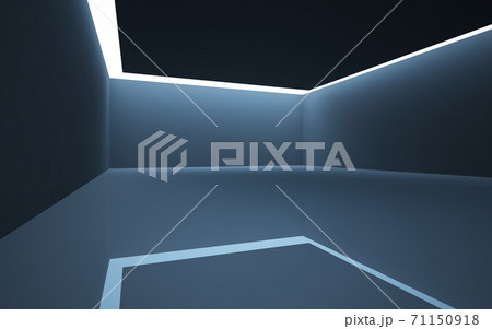 Luxury parametric abstract architectural minimalistic background. Contemporary showroom. Modern black  exhibition tunnel. Empty gallery. Backlight. 3D illustration and rendering. 71150918