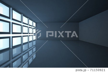 Luxury parametric abstract architectural minimalistic background. Contemporary showroom. Modern black  exhibition tunnel. Empty gallery. Backlight. 3D illustration and rendering. 71150921
