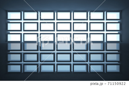 Luxury parametric abstract architectural minimalistic background. Contemporary showroom. Modern black  exhibition tunnel. Empty gallery. Backlight. 3D illustration and rendering. 71150922