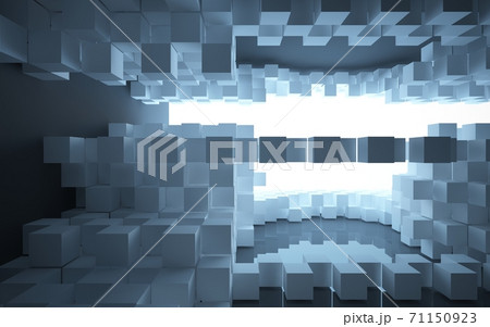 Luxury parametric abstract architectural minimalistic background. Contemporary showroom. Modern black  exhibition tunnel. Empty gallery. Backlight. 3D illustration and rendering. 71150923