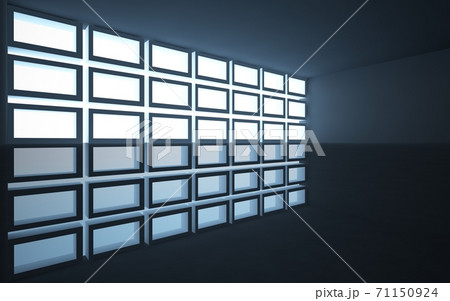 Luxury parametric abstract architectural minimalistic background. Contemporary showroom. Modern black  exhibition tunnel. Empty gallery. Backlight. 3D illustration and rendering. 71150924