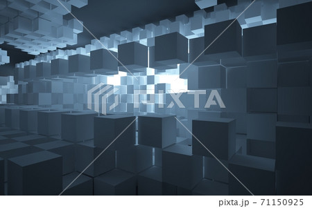 Luxury parametric abstract architectural minimalistic background. Contemporary showroom. Modern black  exhibition tunnel. Empty gallery. Backlight. 3D illustration and rendering. 71150925