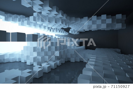 Luxury parametric abstract architectural minimalistic background. Contemporary showroom. Modern black  exhibition tunnel. Empty gallery. Backlight. 3D illustration and rendering. 71150927