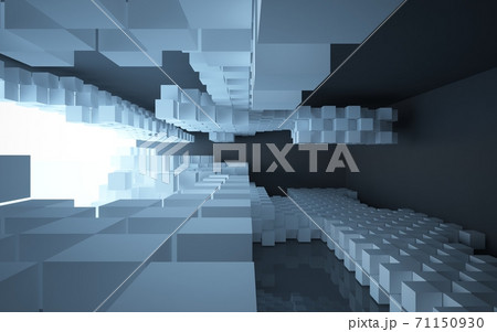 Luxury parametric abstract architectural minimalistic background. Contemporary showroom. Modern black  exhibition tunnel. Empty gallery. Backlight. 3D illustration and rendering. 71150930