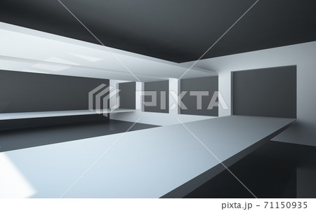 Luxury parametric abstract architectural minimalistic background. Contemporary showroom. Modern black  exhibition tunnel. Empty gallery. Backlight. 3D illustration and rendering. 71150935