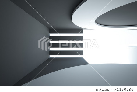 Luxury parametric abstract architectural minimalistic background. Contemporary showroom. Modern black  exhibition tunnel. Empty gallery. Backlight. 3D illustration and rendering. 71150936