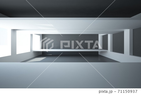 Luxury parametric abstract architectural minimalistic background. Contemporary showroom. Modern black  exhibition tunnel. Empty gallery. Backlight. 3D illustration and rendering. 71150937