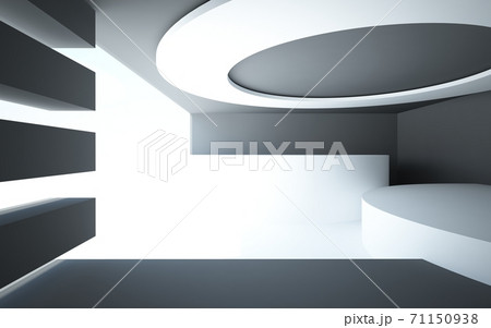 Luxury parametric abstract architectural minimalistic background. Contemporary showroom. Modern black  exhibition tunnel. Empty gallery. Backlight. 3D illustration and rendering. 71150938