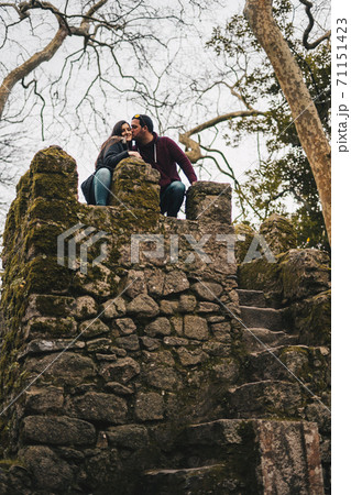 Couple Visiting Moorish Castle in Sintra, Portugal Couple Visiting Moorish Castle in Sintra, Portugal 71151423
