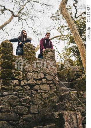 Couple Visiting Moorish Castle in Sintra, Portugal Couple Visiting Moorish Castle in Sintra, Portugal 71151424