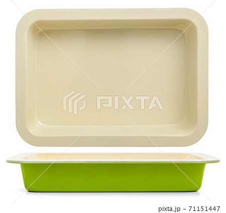 Green tray for oven  / Empty baking tray isolated on white background 71151447