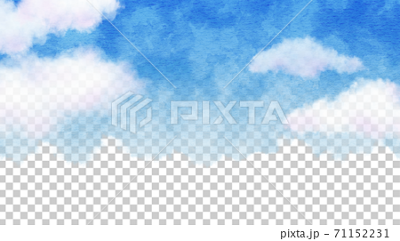 雲が浮かぶ青空のイラスト背景素材 横長のイラスト素材