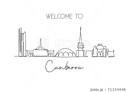 One single line drawing Canberra city skyline, Australia. Historical town landscape One single line drawing Canberra city skyline, Australia. Historical town landscape 71154446
