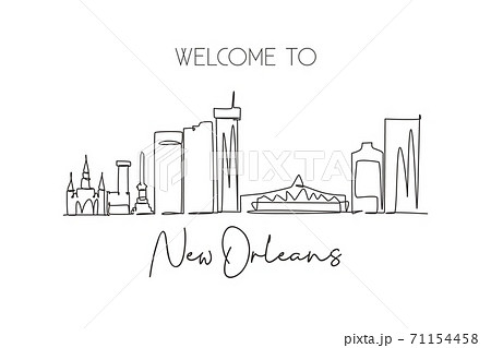 Single continuous line drawing New Orleans city skyline, Louisiana, USA. Famous city landscape 71154458