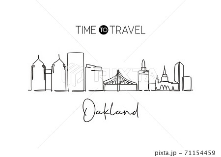 Single continuous line drawing of Oakland city skyline California. Famous city scraper landscape 71154459