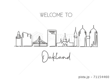 One continuous line drawing of Oakland city skyline, California. Beautiful landmark One continuous line drawing of Oakland city skyline, California. Beautiful landmark 71154460