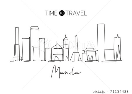 Single continuous line drawing of Manila city skyline Philippines. Famous city scraper landscape 71154483