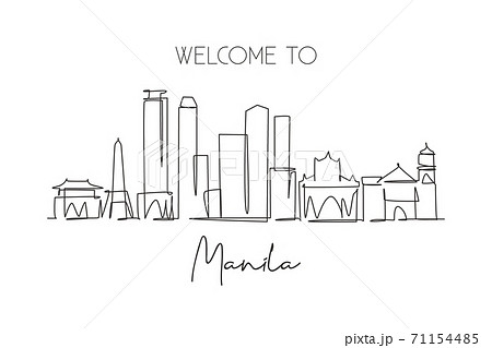 One single line drawing of Manila city skyline, Philippines. Historical town landscape in the world 71154485