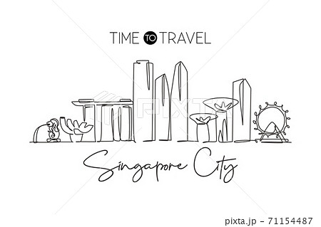 One continuous line drawing of Singapore city skyline. Beautiful landmark. World landscape tourism One continuous line drawing of Singapore city skyline. Beautiful landmark. World landscape tourism 71154487