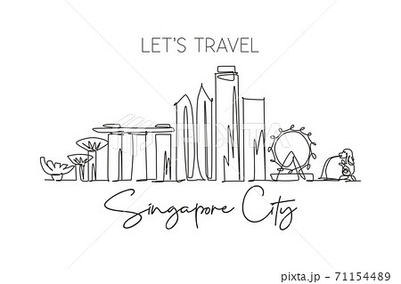 One single line drawing of Singapore city skyline. Historical town landscape in the world 71154489