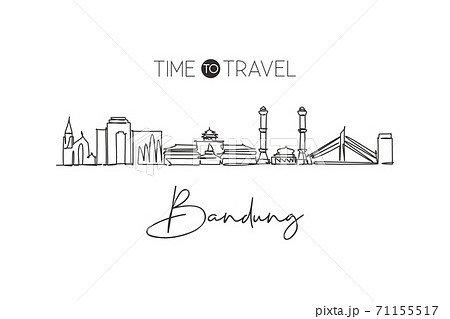 One single line drawing of Bandung city skyline, India. Historical town landscape home decor 71155517