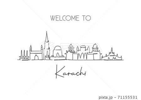 One single line drawing of Karachi city skyline, Pakistan. Historical town landscape in world One single line drawing of Karachi city skyline, Pakistan. Historical town landscape in world 71155531