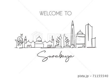 One single line drawing of Surabaya city skyline Indonesia. Historical town landscape 71155540