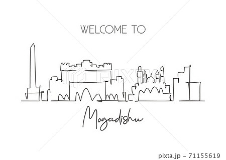 One single line drawing city Mogadishu skyline, Somalia. Historical place landscape in world One single line drawing city Mogadishu skyline, Somalia. Historical place landscape in world 71155619