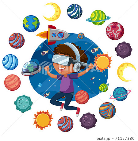Space logo with kids wearing virtual reality Space logo with kids wearing virtual reality 71157330