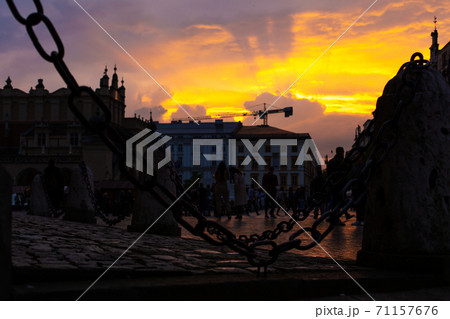 Beautiful sunset on the old town square Beautiful sunset on the old town square 71157676
