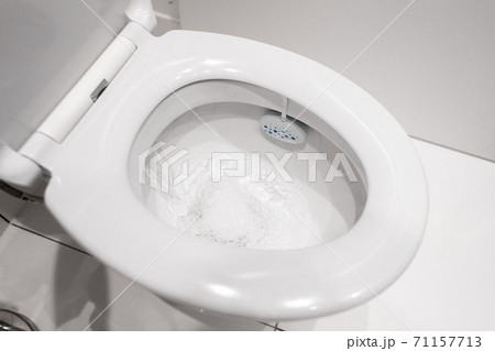White ceramic toilet in the bathroom. Clean toilet 71157713