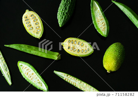 green vegetables on black background flat lay green vegetables on black background flat lay 71158282