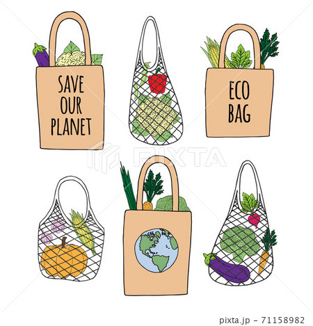 Vector set of hand drawn doodle sketch eco bags 71158982