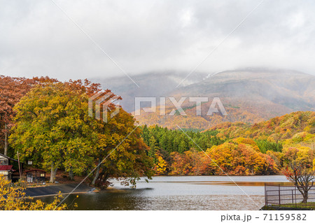 晩秋の長老湖と不忘山 宮城県七ヶ宿町 晩秋の長老湖と不忘山 宮城県七ヶ宿町 71159582