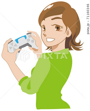 新型ゲームのコントローラーを持ち笑う女性 新型ゲームのコントローラーを持ち笑う女性 71160346