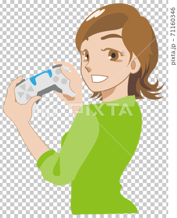 新型ゲームのコントローラーを持ち笑う女性 新型ゲームのコントローラーを持ち笑う女性 71160346