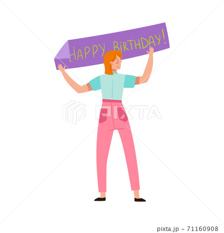 Young Woman Hanging Placard with Congratulation Vector Illustration Young Woman Hanging Placard with Congratulation Vector Illustration 71160908