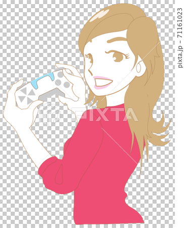 新型ゲームのコントローラーを持ち笑う女性 新型ゲームのコントローラーを持ち笑う女性 71161023