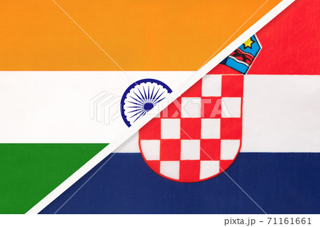 India and Croatia, symbol of national flags from textile. India and Croatia, symbol of national flags from textile. 71161661
