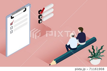 チェックリストを前に座る男性二人 アイソメトリック チェックリストを前に座る男性二人 アイソメトリック 71161908