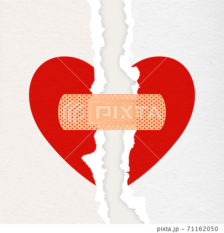 Vector Realistic Paper Textured Torn Heart with Medical Patch Closeup Isolated on White Background. Broken Heart, Divorce, Valentines Day, Relationship Concept. Paper Art Vector Realistic Paper Textured Torn Heart with Medical Patch Closeup Isolated on White Background. Broken Heart, Divorce, Valentines Day, Relationship Concept. Paper Art 71162050