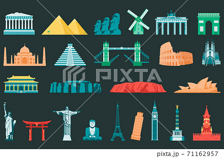 World landmarks flat icon set. Travel and Tourism. Vector World landmarks flat icon set. Travel and Tourism. Vector 71162957