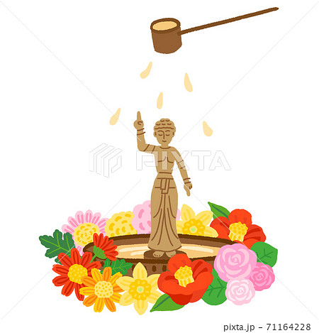 花祭り 甘茶をかけられているお釈迦様のイラスト素材