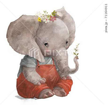 cute elephant with little flower on his trunk 71164911