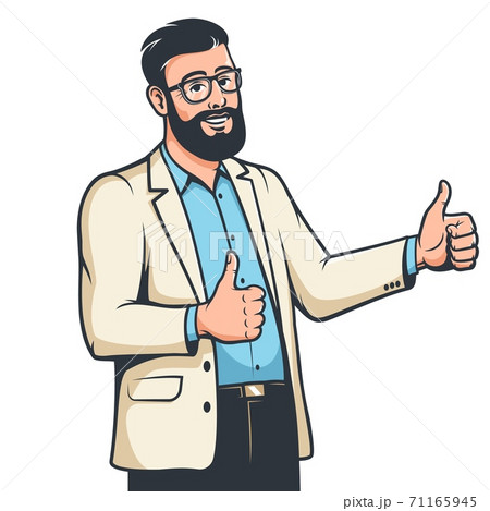 Bearded businessman in glasses with like gesture 71165945