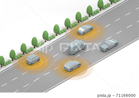 安全を考えて走行する車 高速を自動運転で走る 自動車からのセンサーを表示する のイラスト素材