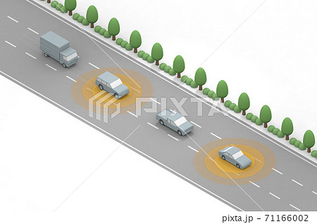 高速を自動運転は走る 自動運転で走る車 Aiで車を制御する 安全な運転技術 のイラスト素材