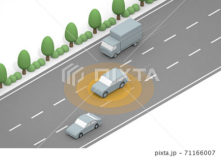 自動運転で走る車 前の車を避ける 高速を走る自動車 車からセンサーの表示 のイラスト素材