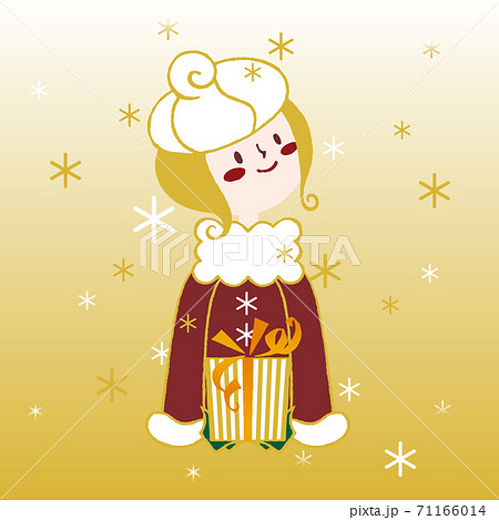 クリスマスカード 金色に輝く雪とプレゼントと赤いコートの女の子 背景金色グラデーション 正方形のイラスト素材 クリスマスカード 金色に輝く雪とプレゼントと赤いコートの女の子 背景金色グラデーション 正方形のイラスト素材