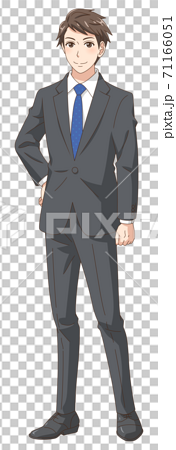 A Young Man In A Suit Standing And Posing With Stock Illustration